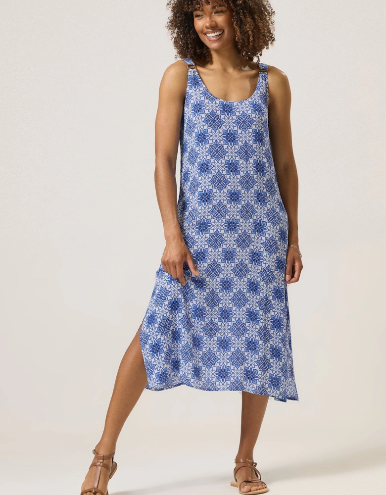 Tile Print Buckle Strap Beach Dress