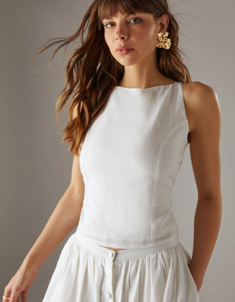 Premium Linen Blend Racer Cross Back Crop Top