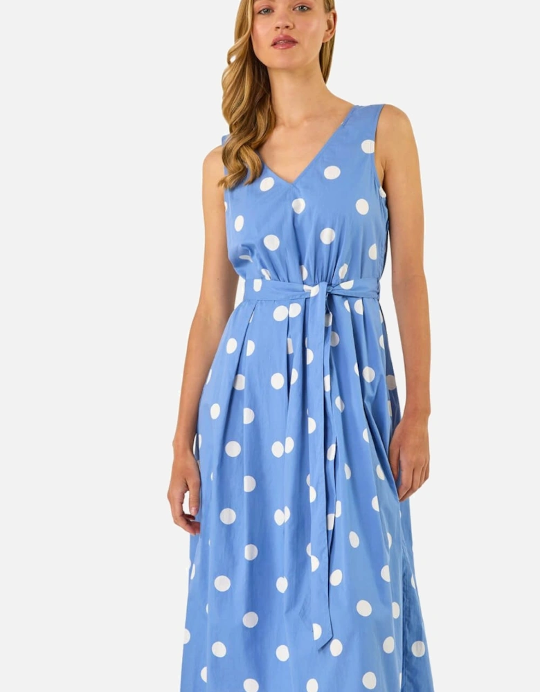 Spot Print Belted Midi Dress