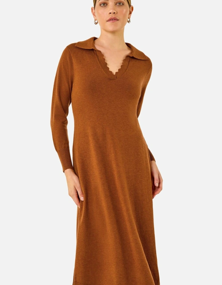 Scallop Detail Knitted Midi Dress