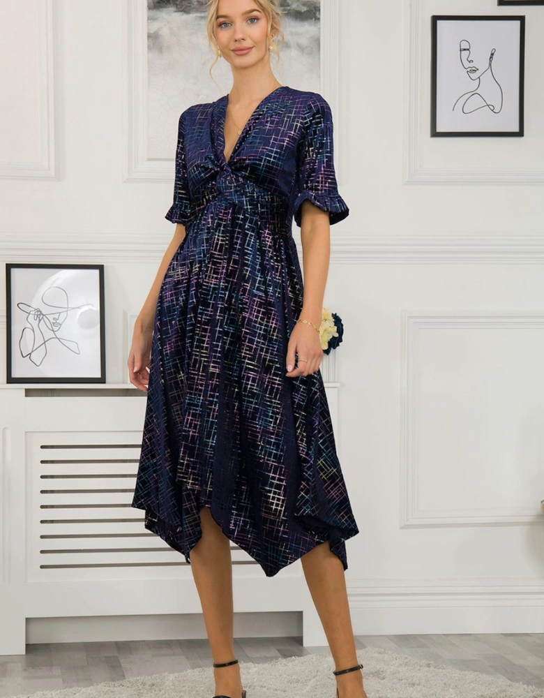 Print Hanky Velvet Midi Dress