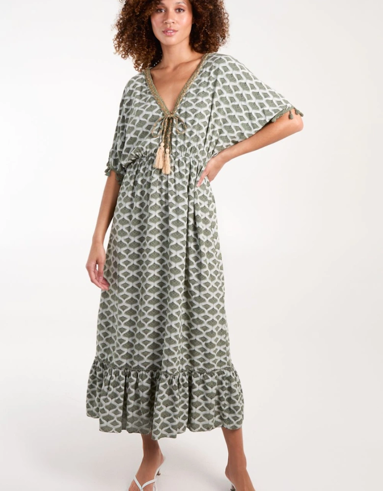 Tassel Detail Frill Hem Midi Dress