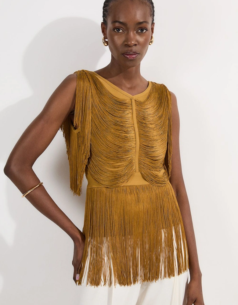 Draped Fringe Knitted Top