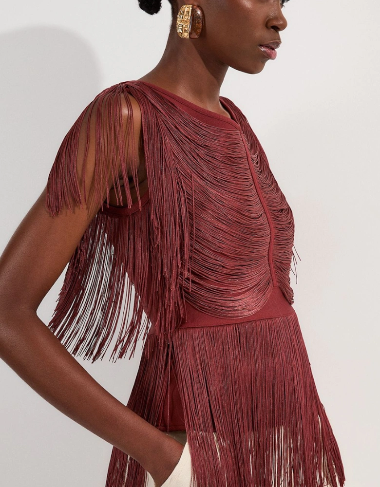 Draped Fringe Knitted Top