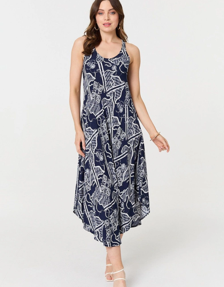 Abstract Sleeveless Swing Maxi Dress