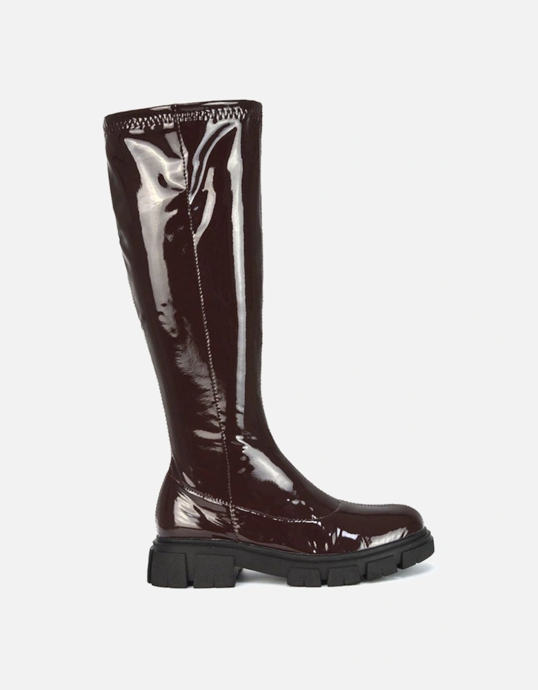 'Wilma' Chunky Cleated Sole Flat Knee High Biker Boots