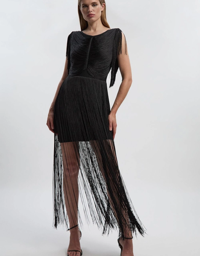 Maxi Draped Fringe Knitted Mini Dress