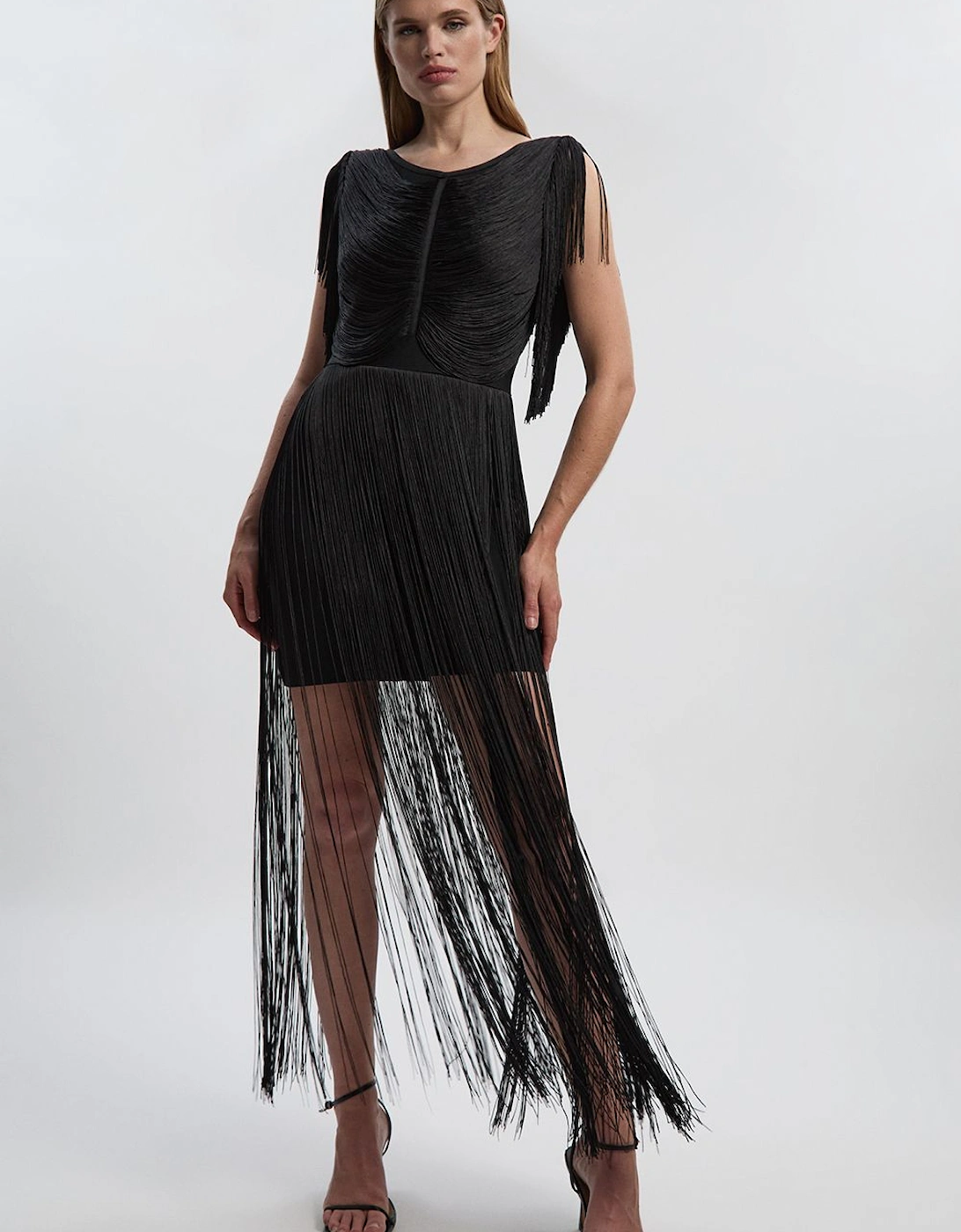Maxi Draped Fringe Knitted Mini Dress, 2 of 1