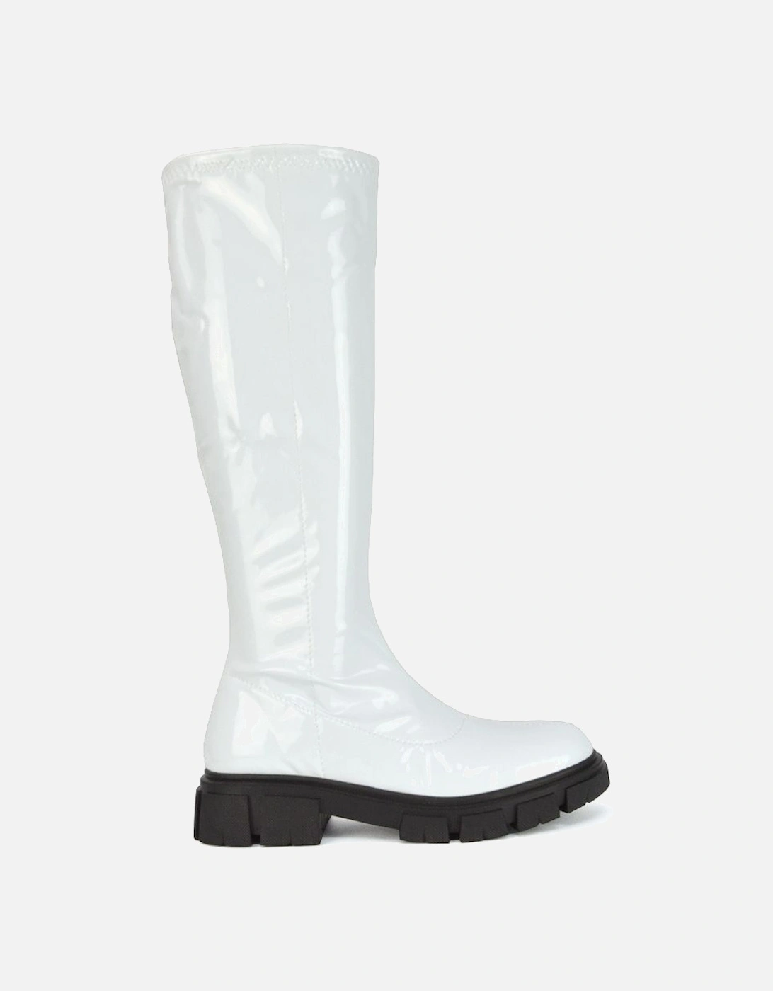 'Wilma' Chunky Cleated Sole Flat Knee High Biker Boots, 2 of 1