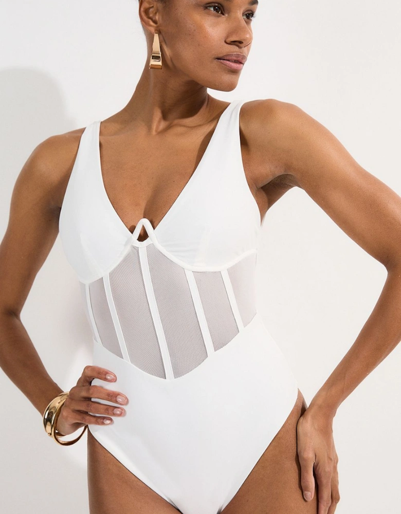 Panelled Mesh Cup Detail Swimsuit