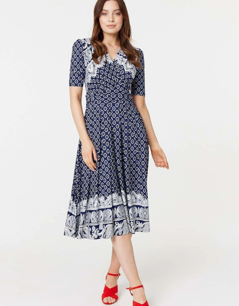 Printed 1/2 Sleeve Midi Dress