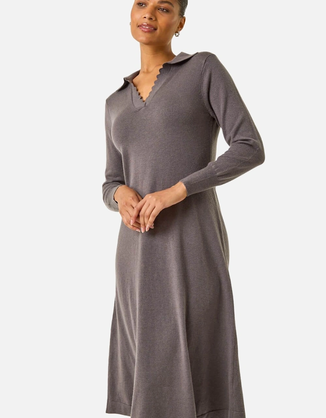 Scallop Detail Knitted Midi Dress, 2 of 1