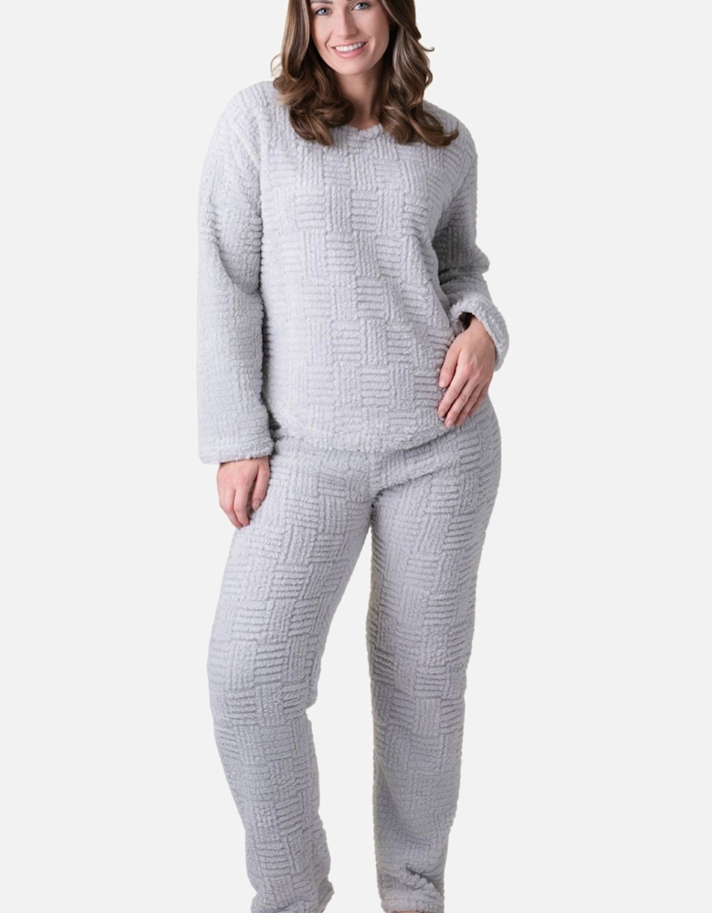 Womens Supersoft Textured Woven Pattern Fleece Pyjamas