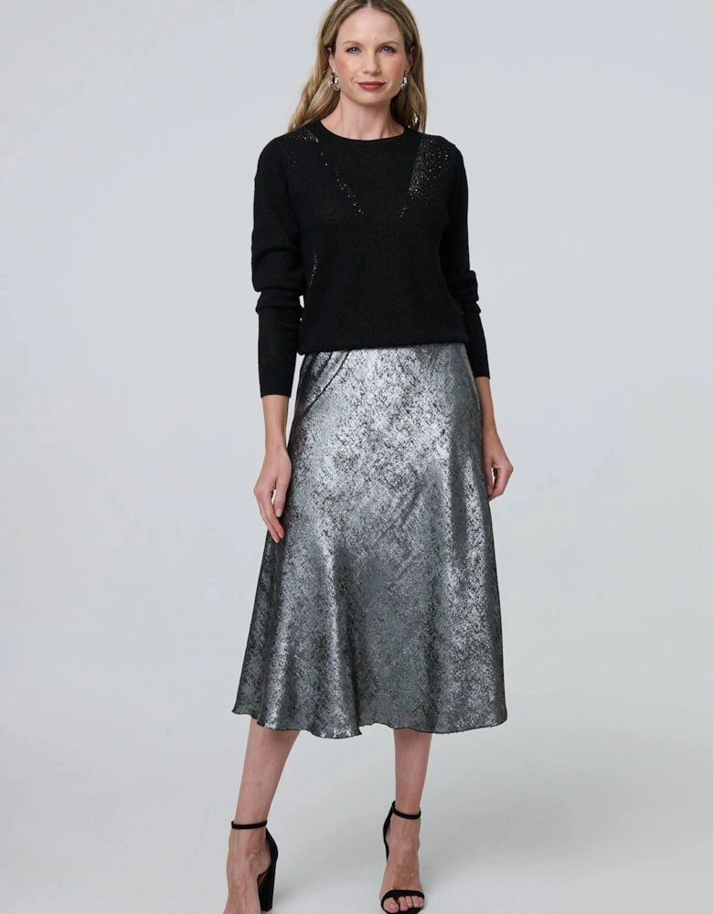 Metallic A-Line Midi Slip Skirt