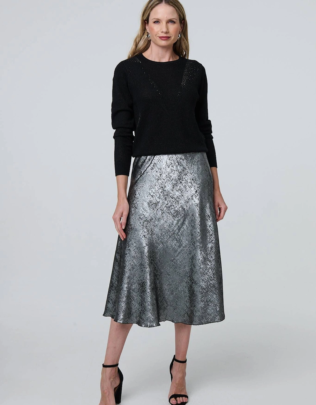 Metallic A-Line Midi Slip Skirt, 2 of 1