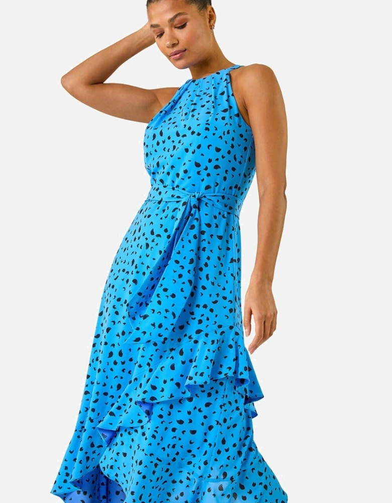 Spot Print Frill Hem Halter Dress