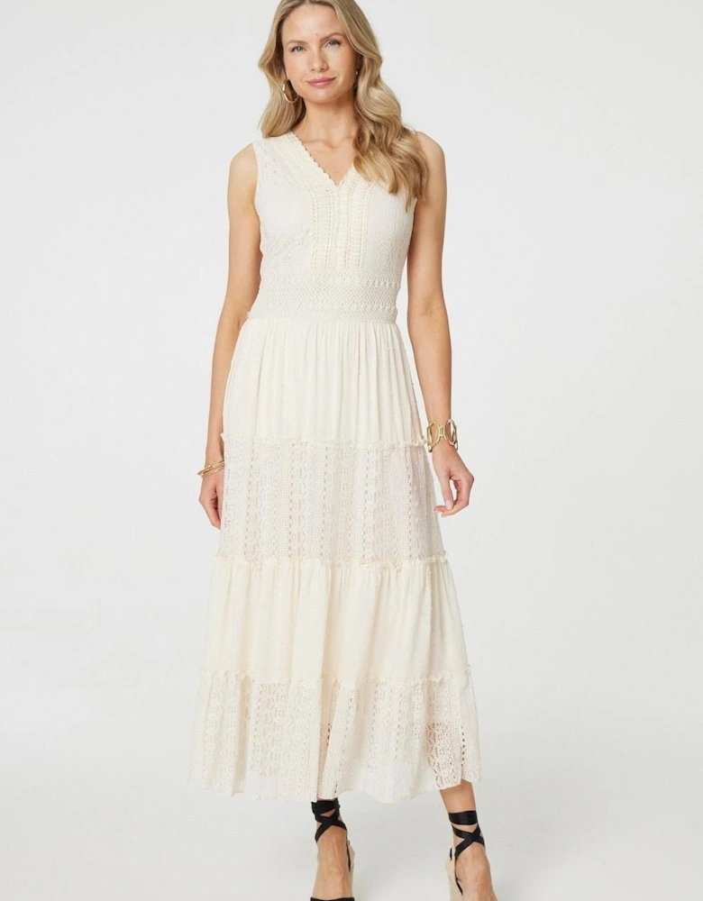 Lace Detail Sleeveless Tiered Maxi Dress