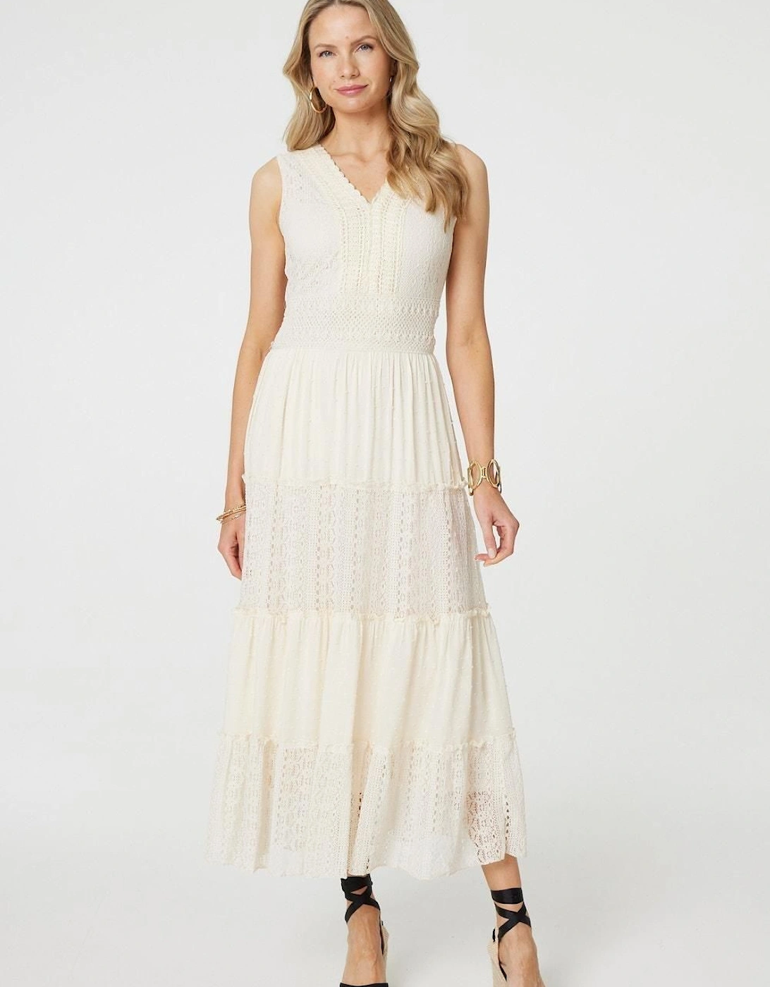 Lace Detail Sleeveless Tiered Maxi Dress, 2 of 1