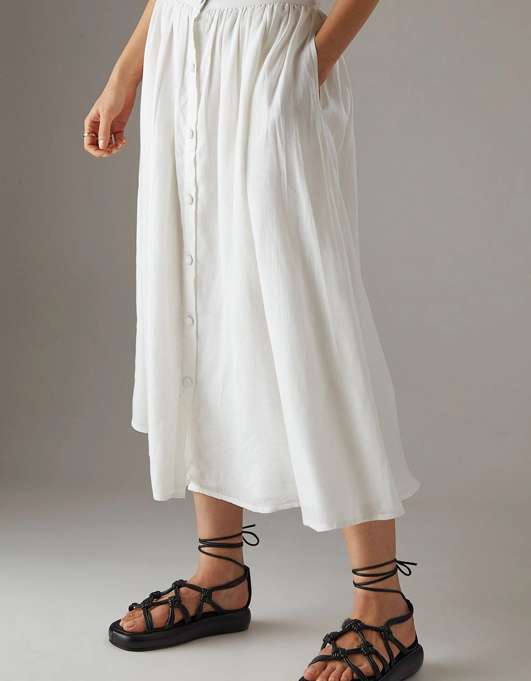 Premium Linen Blend Drop Waist Button Through Maxi Skirt, 2 of 1
