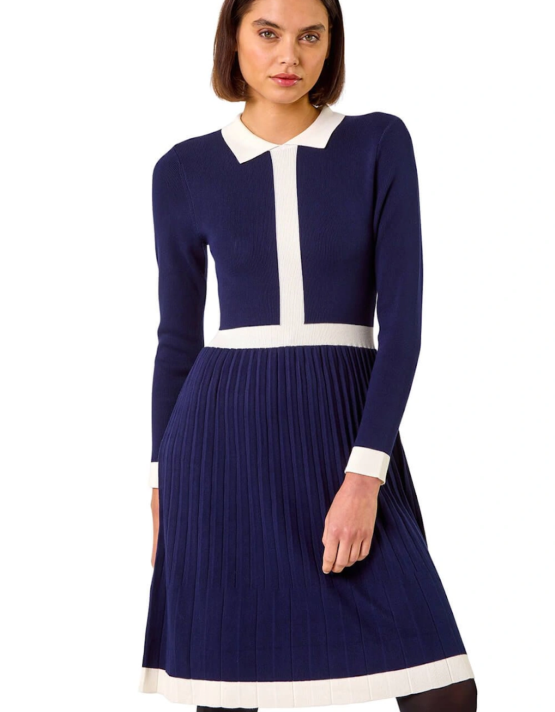 Contrast Collar Knitted Dress, 2 of 1