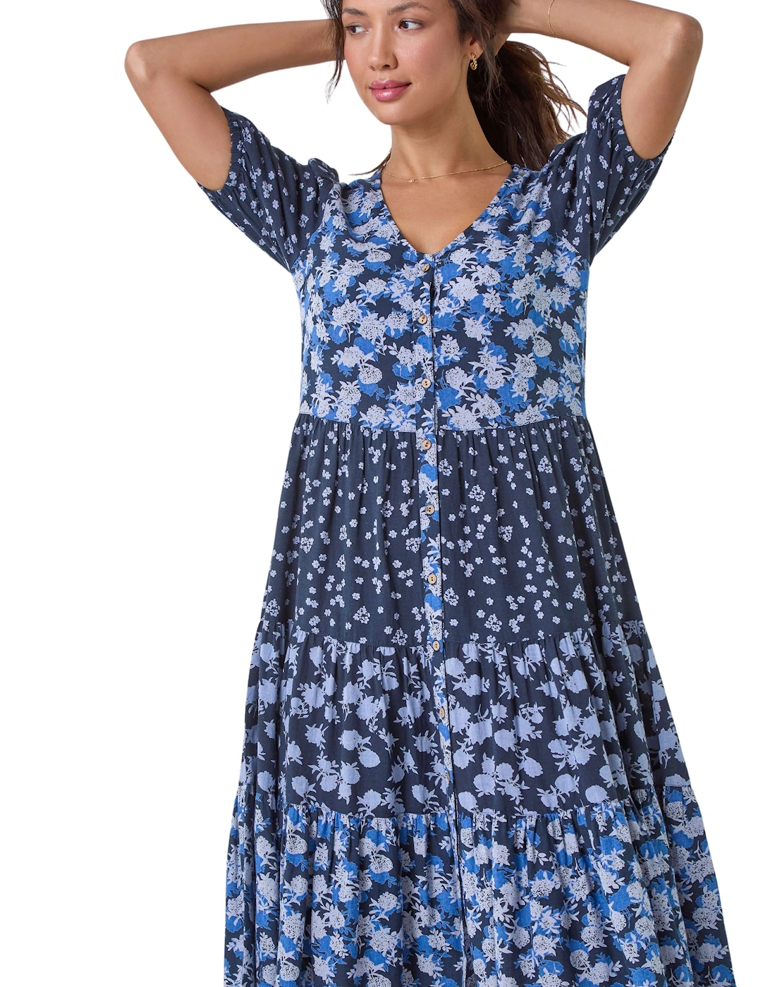 Floral Cotton Blend Tiered Smock Dress, 2 of 1