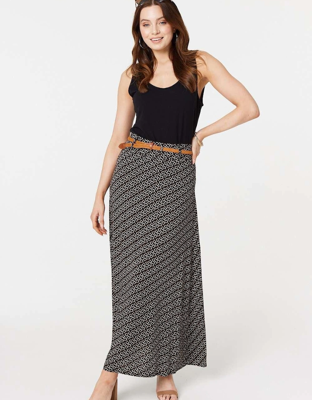 Printed A-Line Belt Maxi Skirt, 2 of 1