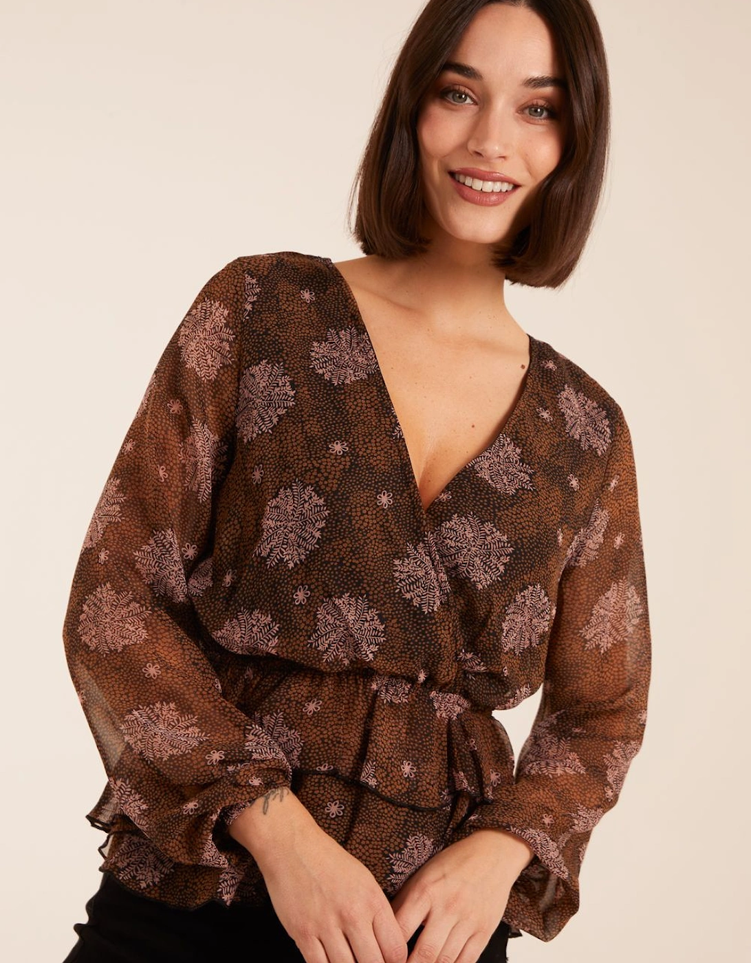 Floral Ruffle Wrap Blouse, 2 of 1