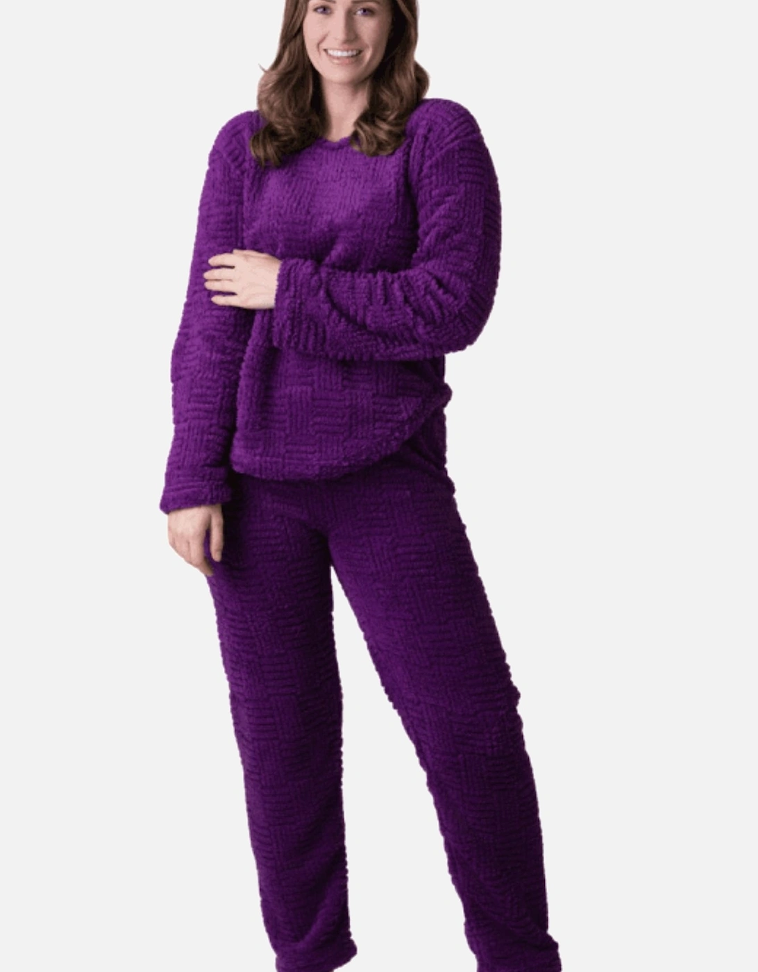 Womens Supersoft Textured Woven Pattern Fleece Pyjamas, 2 of 1