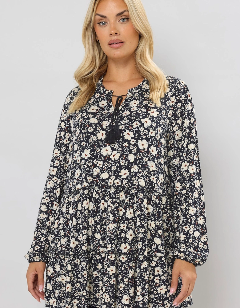 Floral Tie Neck Tiered Blouse