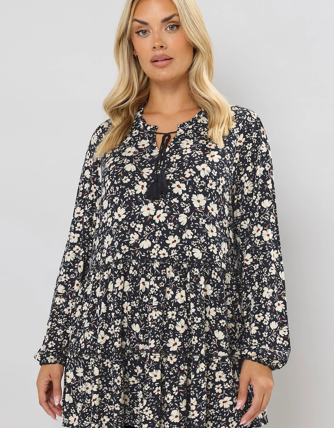 Floral Tie Neck Tiered Blouse, 2 of 1