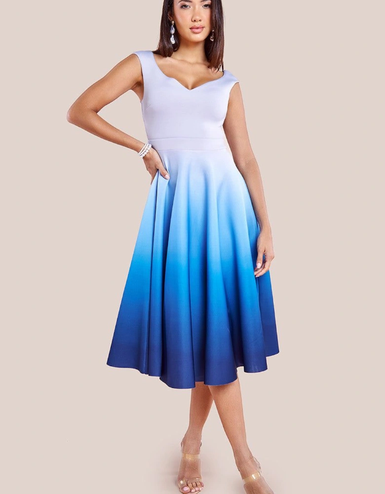 Ombre Scuba Foam Bardot A Line Midi Dress
