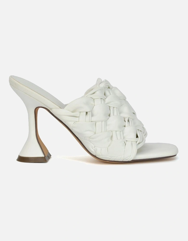 'Jaci' Woven Strap Square Toe Flared High Heel Mules