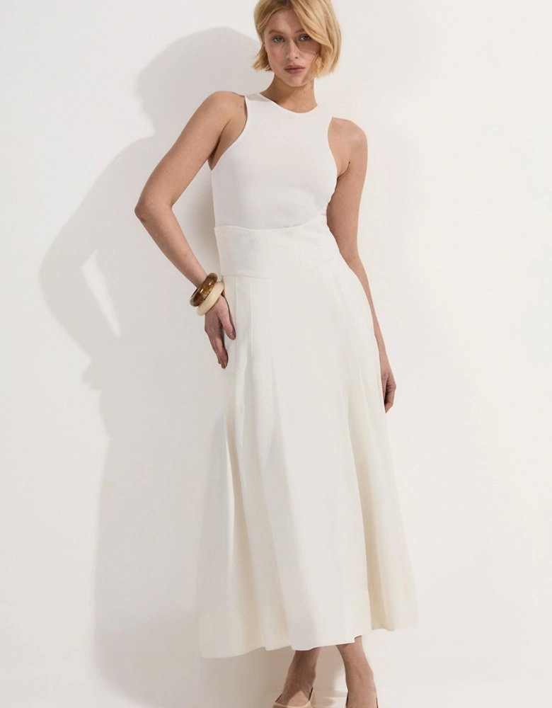 Viscose Linen Tailored Full Skirted Midaxi Skirt