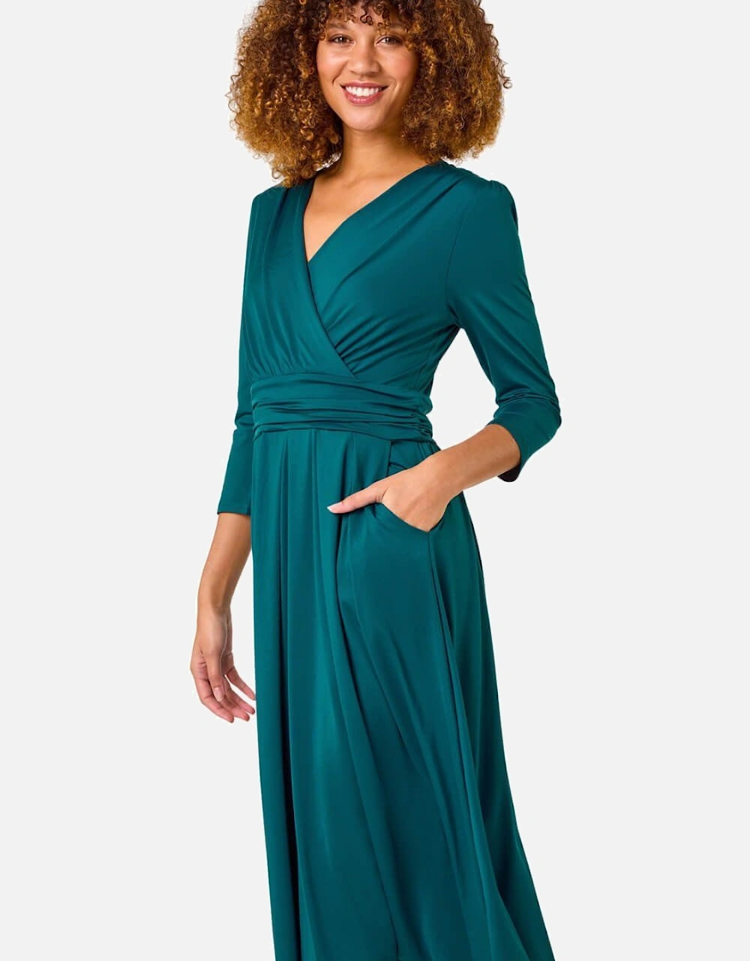 Mock Wrap V-Neck Stretch Midi Dress, 2 of 1