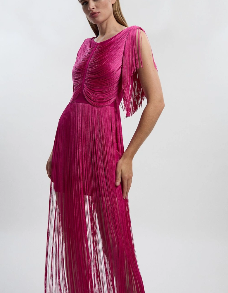Maxi Draped Fringe Knitted Mini Dress
