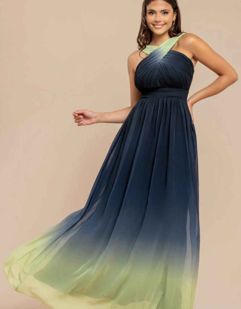 Ombre Cross Front Pleated Maxi Dress