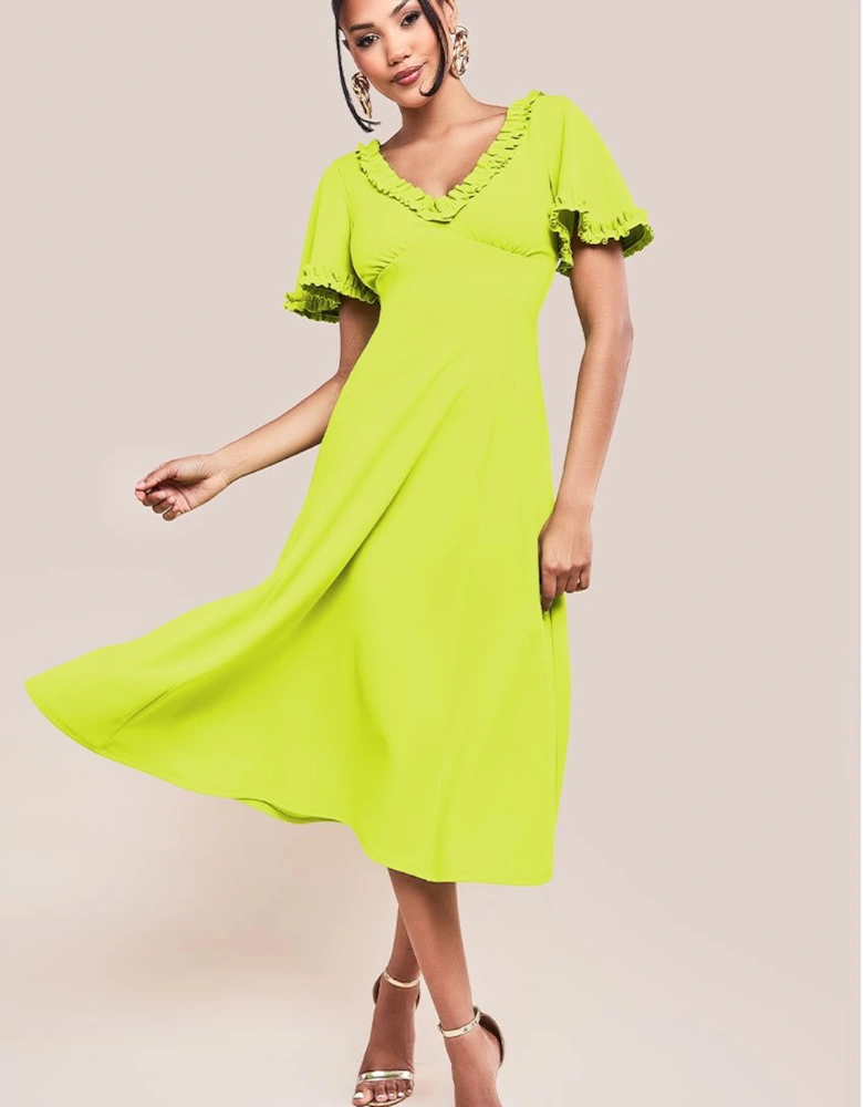 Flare Sleeve Frill Edge Midi Dress