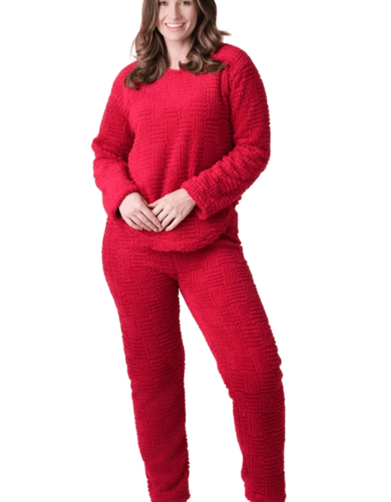 Womens Supersoft Textured Woven Pattern Fleece Pyjamas