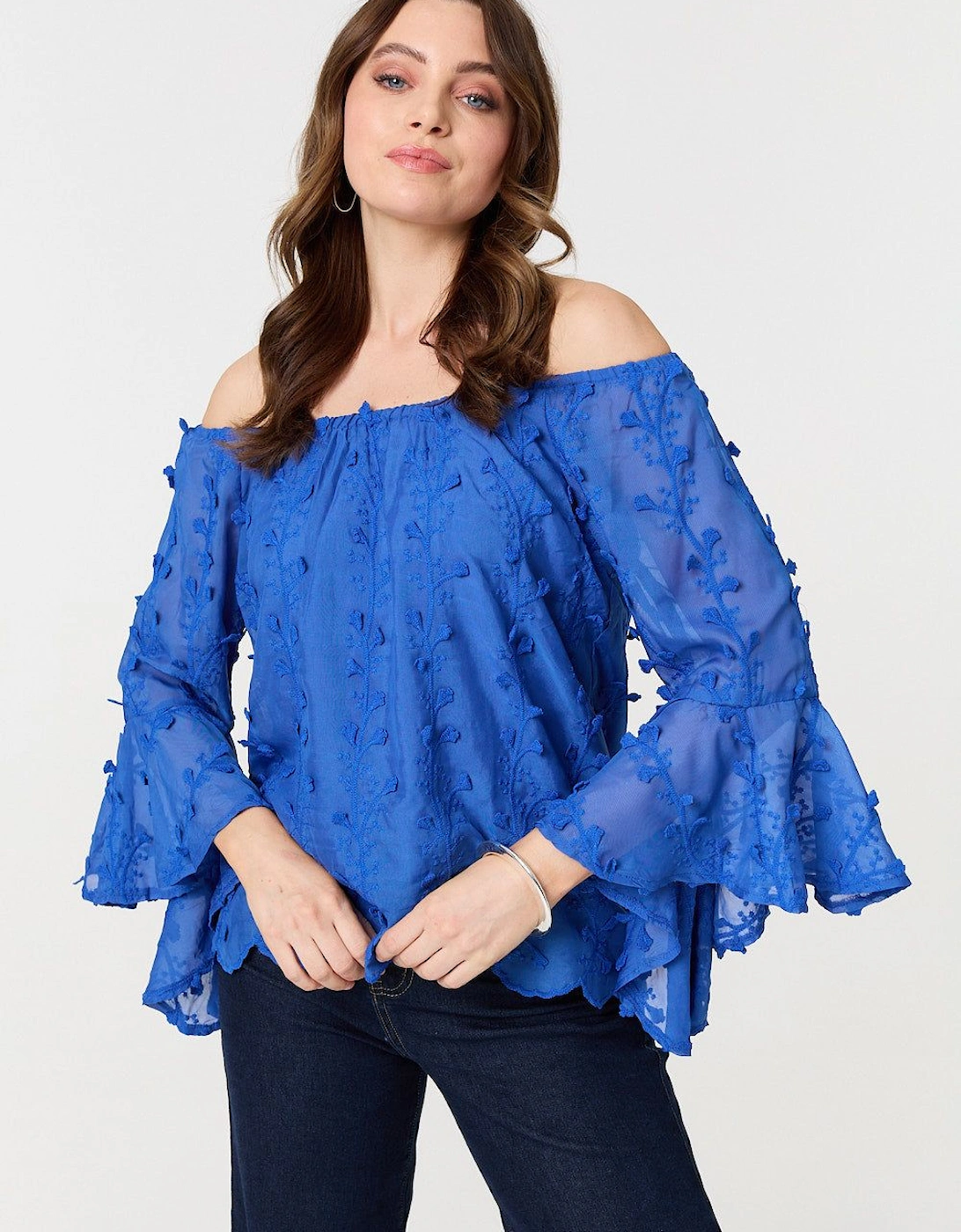 Textured Semi Sheer Bardot Blouse, 2 of 1