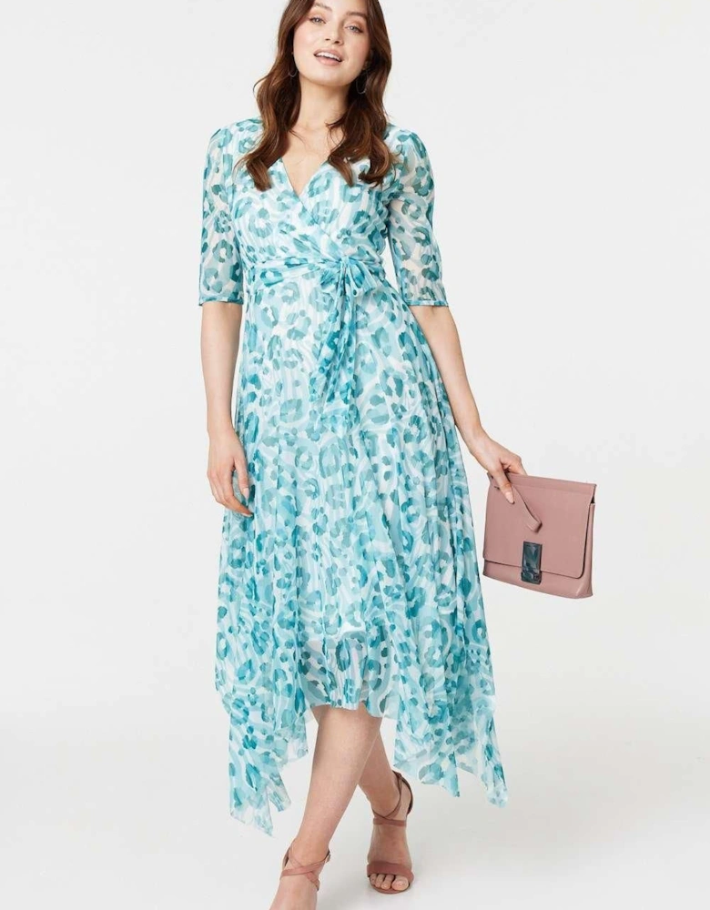 Animal Print Sheer Tie Waist Midi Dress