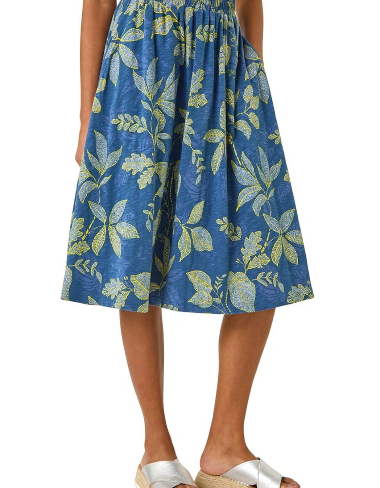 Leaf Print A-Line Skirt