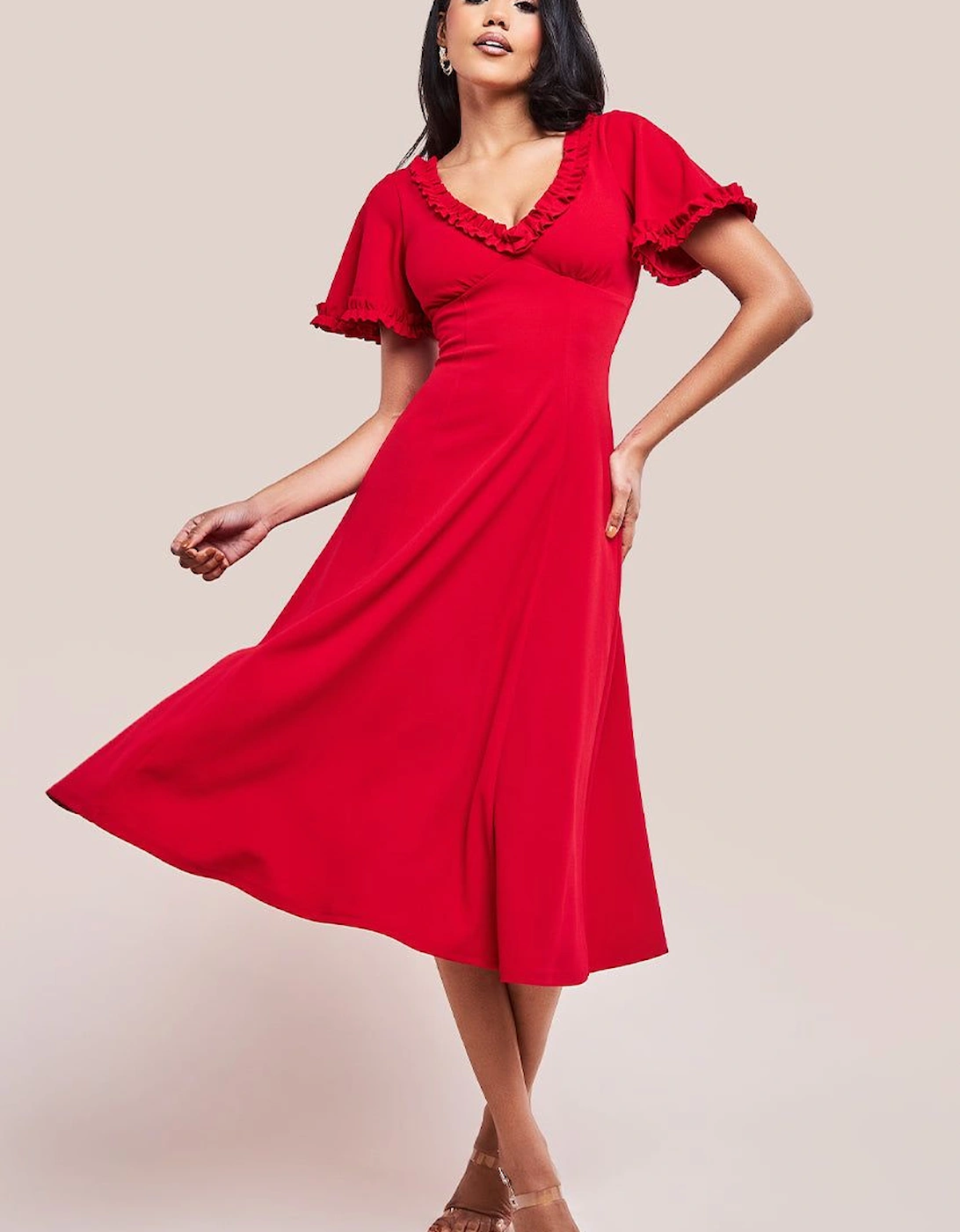 Flare Sleeve Frill Edge Midi Dress, 2 of 1