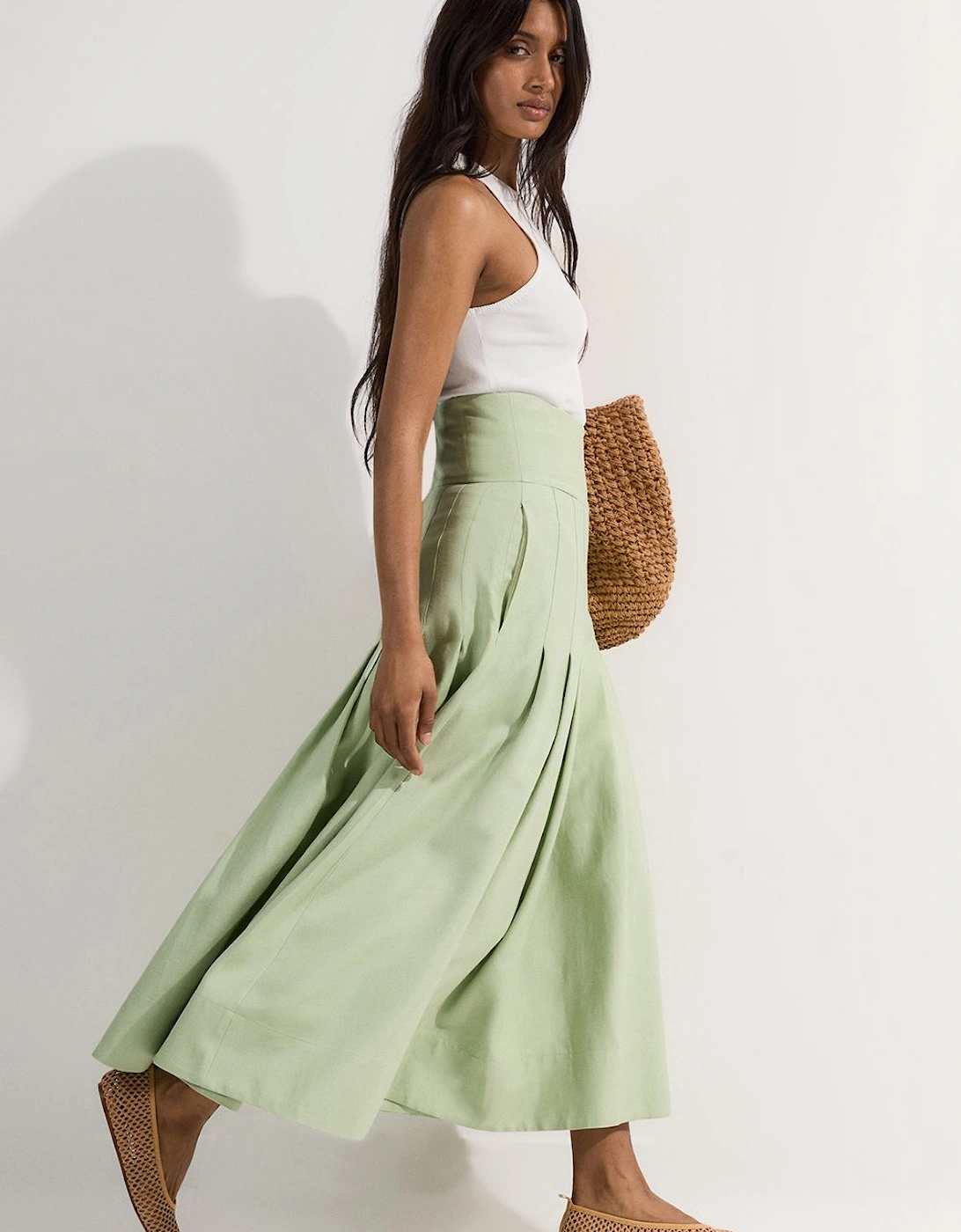 Viscose Linen Tailored Full Skirted Midaxi Skirt, 2 of 1