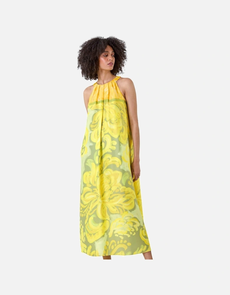 Abstract Print Pocket Trapeze Dress