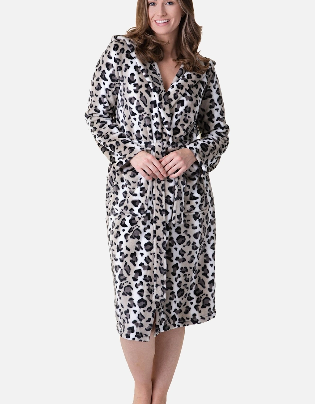 Women's Supersoft Fleece Hooded Calf Length Bathrobe, 2 of 1