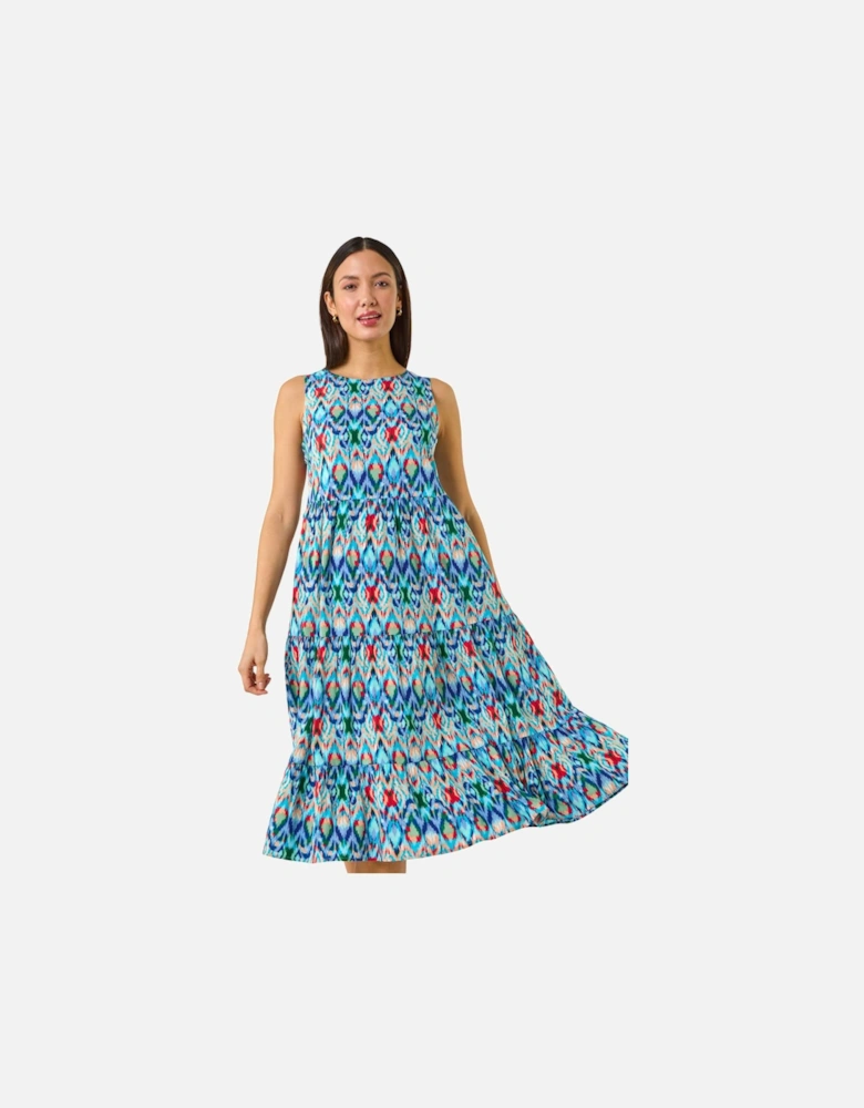 Abstract Print Smock Midi Dress