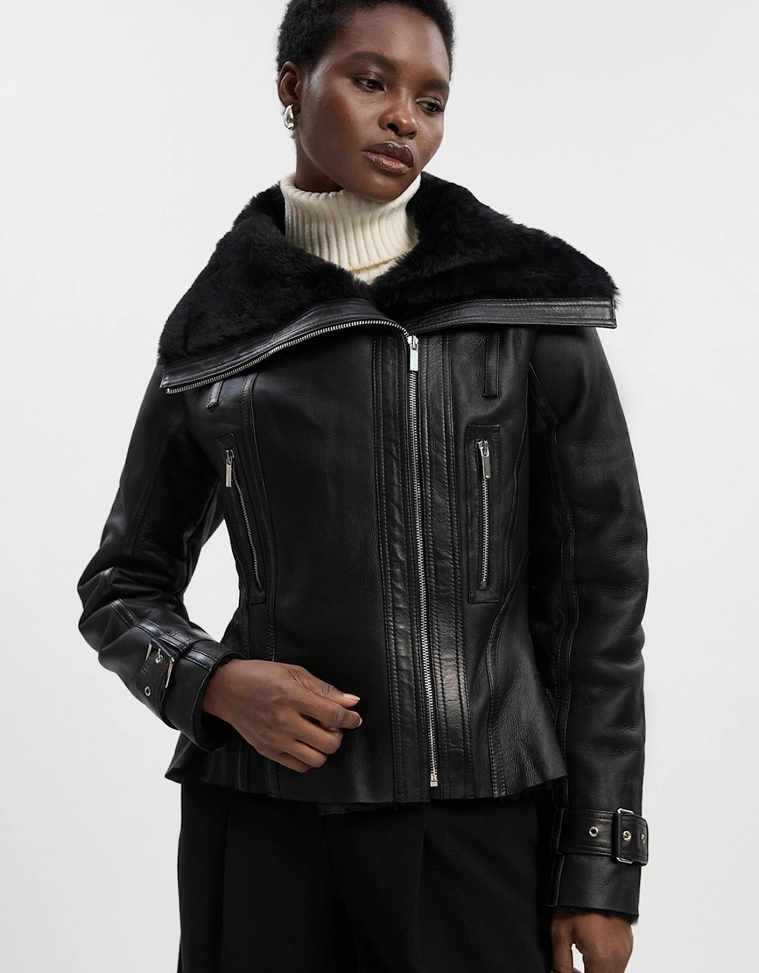 Shearling High Low Jacket, 2 of 1