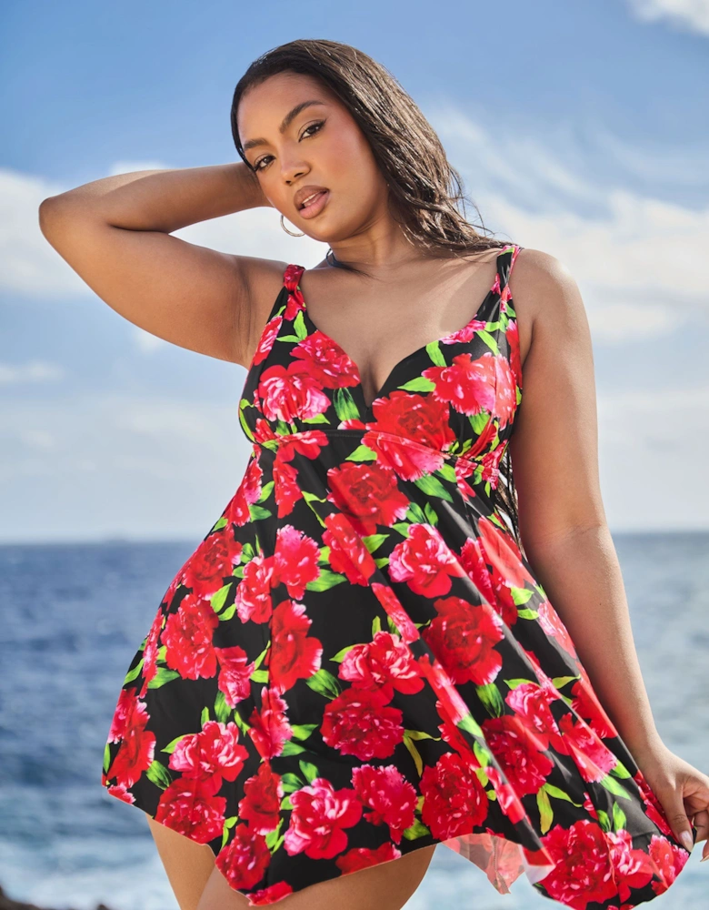 Floral Print Hanky Hem Swim Dress