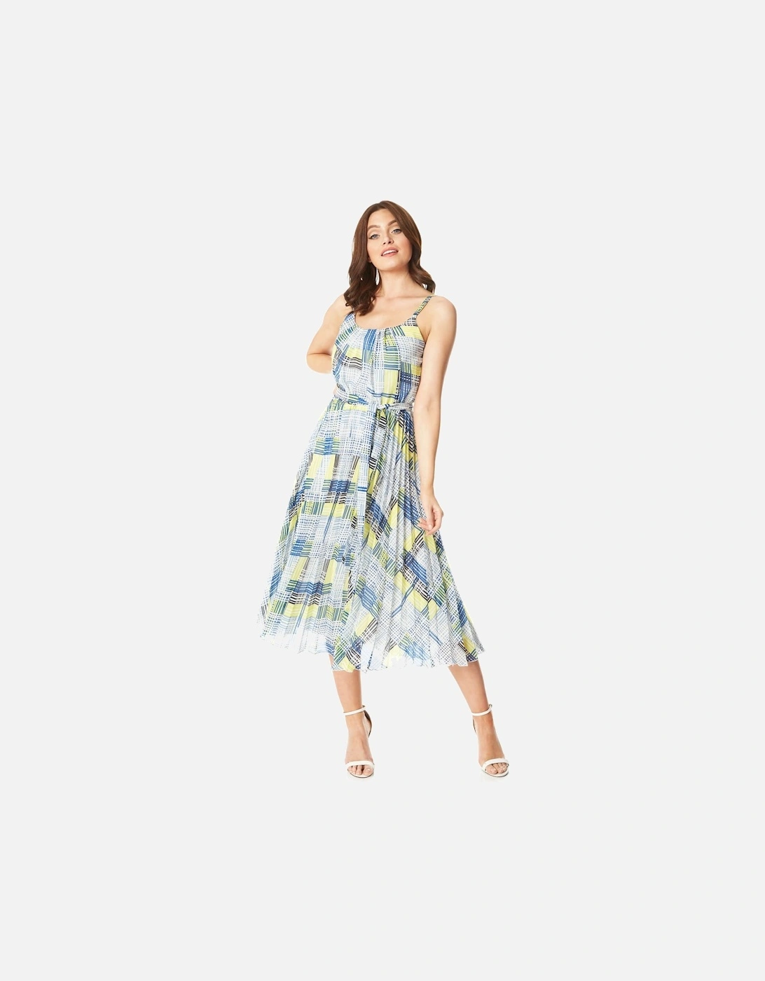 Check Print Pleated Chiffon Midi Dress, 2 of 1