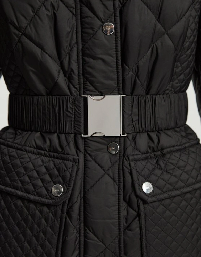Petite Diamond Quilted Belted Short Padded Coat